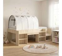QUAHEAS Cadre de lit Mezzanine en Bois d'ingénierie chêne Sonoma et Blanc avec sommier à Lattes, Structure, échelle intégrée pour Chambre Adulte, Enfant ou Studio