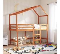 QUAHEAS Cadre de lit Mezzanine en pin Massif Brun ciré 90 x 190 cm avec sommier à Lattes et barrière de sécurité pour Chambre Enfant ado Studio, Structure Robuste et Espace de Rangement optimisé