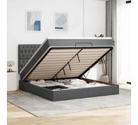 QUAHEAS Cadre de lit Ottoman avec Matelas Gris foncé 180x200 cm Tissu, Support de Chambre avec Rangement hydraulique, surmatelas Respirant, lumières LED réglables pour Ambiance Cosy