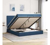 QUAHEAS Cadre de lit Ottoman Bleu 160x200 cm avec Matelas Ressorts ensachés, sommier à Rangement hydraulique, surmatelas Mousse, Bande LED intégrée pour Chambre Adulte ou Enfant