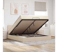 QUAHEAS Cadre de lit Ottoman crème 160x200 cm avec Matelas à Ressorts ensachés et surmatelas, Tissu Polyester Durable, sommier à Lattes, Espace de Rangement sous lit, mécanisme hydraulique