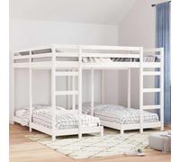 QUAHEAS Cadre de lit superposé Triple en pin Massif Blanc 207,5 x 205,5 x 244 cm avec sommier à Lattes, Structure Robuste, échelles sécurisées, idéal pour Chambre Enfant, ado