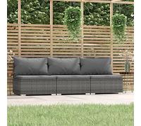 QUAHEAS Canapé 3 Places Gris en résine tressée avec Coussins Anthracite modulable pour Salon Jardin extérieur terrasse Balcon, Cadre Acier Enduit de Poudre, Design encastrable et Confortable