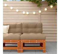 QUAHEAS Canapé central de jardin en pin massif avec fond ciré, élément de canapé de jardin résistant aux intempéries avec rembourrage et coussin, salon modulaire pour balcon, terrasse, jardin d'hiver