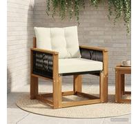 QUAHEAS Canapé central d'extérieur en bois d'acacia massif naturel avec coussin confortable, résistant aux intempéries, pour balcon, terrasse, véranda et jardin d'hiver
