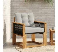 QUAHEAS Canapé central d'extérieur en bois d'acacia massif naturel avec coussin rembourré, résistant aux intempéries, pour balcon, terrasse, véranda et jardin d'hiver extensible