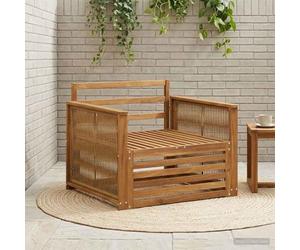 QUAHEAS Canapé central d'extérieur naturel en bois d'acacia massif résistant aux intempéries avec coussin et coussin, extensible comme élément pour terrasse, balcon, jardin d'hiver, salon, véranda