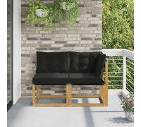 QUAHEAS Canapé de jardin central et d'angle d'extérieur avec coussin blanc - Ensemble de meubles de salon en bois d'acacia massif - 2 pièces - Pour balcon, terrasse et jardin d'hiver
