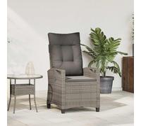 QUAHEAS Chaise de jardin réglable en rotin synthétique avec table pliante, gris foncé, 56 x 60 x 112 cm, pour terrasse et jardin, résistante aux intempéries, aux UV, confortable, avec cadre en acier