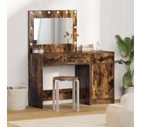 QUAHEAS Coiffeuse avec éclairage LED - Marron - En bois - 78,5 x 41 x 75 cm - 2 pièces avec 3 tiroirs et espace de rangement pour chambre à coucher, chambre d'adolescent, maquillage et salle de