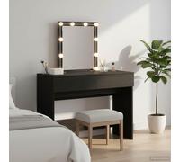 QUAHEAS Coiffeuse avec miroir noir aspect chêne 100 x 40 x 130 cm avec éclairage LED, tiroir, espace de rangement et étagère pour chambre à coucher, dressing et chambre d'adolescent