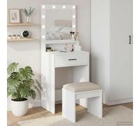 QUAHEAS Coiffeuse blanche avec éclairage LED, 50 x 41 x 135 cm, matériau en bois, 2 tiroirs, espace de rangement et étagère, miroir de maquillage pour chambre à coucher, chambre d'adolescent et