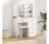 QUAHEAS Coiffeuse blanche en bois 50 x 41 x 135 cm avec éclairage LED, tiroir, étagère, espace de rangement, lot de 2 pièces pour chambre à coucher, dressing, peu encombrant et organisé