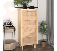 QUAHEAS Credenza - Buffet marron en pin massif et rotin naturel - 40 x 30 x 90 cm - Buffet avec espace de rangement - Credenza pour salon et salle à manger, cuisine - Buffet avec 4 tiroirs