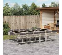 QUAHEAS Ensemble à Manger de Jardin 13 pcs Gris Clair en résine tressée avec Coussins Amovibles Housse Lavable Table en Verre trempé Chaise Pliable encastrable pour terrasse Balcon Patio extérieur