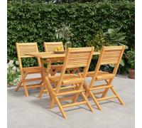 QUAHEAS Ensemble à Manger de Jardin 5 pièces en Bois de Teck Massif avec Table 120x70 cm et 4 chaises Pliables pour terrasse Balcon extérieur Repas détente Patio