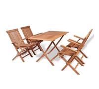 QUAHEAS Ensemble à Manger de Jardin 5 pièces en Bois de Teck Massif Pliable avec Table rectangulaire 120x70 cm et 4 chaises Confortables pour terrasse extérieur Patio Repas détente