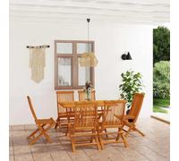 QUAHEAS Ensemble à Manger de Jardin 7 pcs en Bois de Teck Massif Pliant avec Table 120x70 cm et 6 chaises pour terrasse extérieur Patio Balcon Repas détente