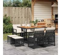 QUAHEAS Ensemble à Manger de Jardin 9 pièces résine tressée Noir avec Coussins Amovibles Housse Lavable Table Bois Acacia Chaise Pliable Tabouret encastrable pour terrasse Patio extérieur Repas