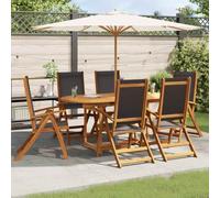 QUAHEAS Ensemble à Manger d'extérieur 7 pcs Bois d'acacia Solide Table Extensible Ovale 6 chaises Pliables 5 Positions pour Jardin terrasse Balcon Repas détente