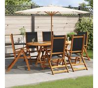 QUAHEAS Ensemble à Manger d'extérieur 7 pcs Bois d'acacia Solide Table Ovale 160x85 cm 6 chaises Pliantes 5 Positions pour terrasse Jardin Balcon Repas détente