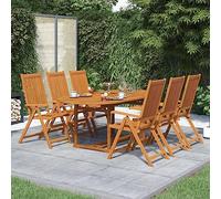 QUAHEAS Ensemble à Manger d'extérieur 7 pcs en Bois d'acacia Solide Table Extensible 150-200 cm 6 chaises Pliables 5 Positions pour terrasse Patio Jardin Repas détente