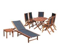 QUAHEAS Ensemble à Manger d'extérieur 9 pcs en Bois d'acacia avec 6 chaises Pliantes 5 Positions, Chaise Longue Dossier réglable, Table Ovale et Table carrée pour Patio terrasse Jardin
