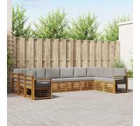 QUAHEAS Ensemble canapé d'angle 10 pièces Gris Naturel Clair en Bois d'acacia Massif Design Moderne modulable pour Jardin terrasse Salon extérieur Confortable et Durable