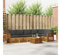 QUAHEAS Ensemble canapé d'angle 7 pcs en Bois d'acacia Massif Naturel et Anthracite, modulable pour extérieur Jardin Patio Piscine, Design Moderne Compact Durable et Facile à Entretenir