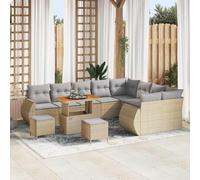 QUAHEAS Ensemble canapé de Jardin 12 pcs Beige polyrotin résistant avec Coussins modulables Table et fauteuils pour terrasse extérieur Patio Balcon pergola Repas détente Lounge Angle