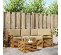 QUAHEAS Ensemble canapé d'extérieur 5 pièces en Bois d'acacia Naturel Beige modulable avec Coussins Confortables pour Jardin terrasse Piscine Salon séjour Moderne