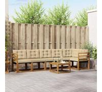 QUAHEAS Ensemble canapé d'extérieur 7 pièces Bois d'acacia Massif Naturel et Beige avec Coussins résistants aux intempéries pour Jardin Patio Piscine mobilier Salon séjour Design Moderne