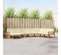 QUAHEAS Ensemble canapé d'extérieur 8 pièces en Bois d'acacia Massif Blanc crème avec Coussins Confortables Design Moderne pour Jardin Patio Piscine Salon