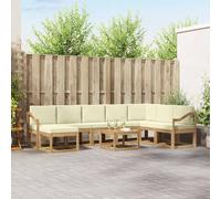 QUAHEAS Ensemble canapé d'extérieur 9 pièces Blanc crème en Bois d'acacia Massif modulable avec Coussins Confortables pour Jardin Patio Piscine mobilier Salon Moderne