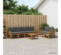 QUAHEAS Ensemble canapé d'extérieur modulable 7 pièces en Bois d'acacia Naturel et Anthracite Design Moderne Compact pour Salon Jardin séjour Confortable
