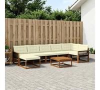 QUAHEAS Ensemble canapé d'extérieur modulable 8 pièces en Bois d'acacia Naturel et Polyester crème, mobilier de Jardin Design Moderne Compact pour Salon terrasse séjour
