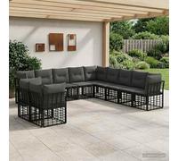 QUAHEAS Ensemble canapé d'extérieur modulable en Polyester Noir résistant, Salon Jardin avec Coussins déperlants, idéal terrasse Balcon Patio, Meuble encastrable pour Repas détente Lounge Angle