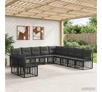 QUAHEAS Ensemble canapé extérieur modulable 11 pièces Noir Gris foncé Poly Rattan résistant avec Coussins Confortables pour terrasse Jardin Patio Balcon Repas détente Lounge Angle