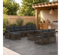 QUAHEAS Ensemble canapé Jardin 10 pièces Gris polyrotin avec Coussins modulables en Polyester Cadre Acier Enduit de Poudre résistant extérieur terrasse Patio Balcon Design encastrable Pliant
