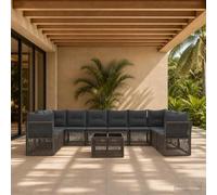 QUAHEAS Ensemble canapé Jardin 11 pcs Gris polyrotin résistant modulable avec Coussins Amovibles pour Patio terrasse extérieur Design encastrable et Confortable Acier Enduit