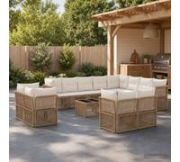 QUAHEAS Ensemble canapé Jardin 13 pcs Beige polyrotin résistant modulable avec Coussins Polyester pour terrasse Patio extérieur Balcon Repas détente Lounge Angle encastrable