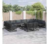 QUAHEAS Ensemble canapé Jardin 13 pcs Noir Aluminium avec Coussins Polyester modulable encastrable pour terrasse Balcon Patio extérieur détente Repas Lounge
