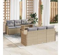 QUAHEAS Ensemble canapé Jardin 7 pièces Beige Poly rotin modulable avec Coussins d'extérieur pour terrasse Balcon Patio Repas détente Lounge résistant et encastrable