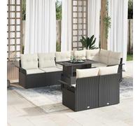 QUAHEAS Ensemble canapé Jardin 9 pcs Noir Poly rotin avec Coussins modulables, Table réglable, Banquette encastrable pour terrasse Patio extérieur Repas détente Lounge Angle résistant