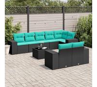 QUAHEAS Ensemble canapé Jardin 9 pcs Noir résine tressée avec Coussins modulable encastrable pour terrasse Balcon Patio extérieur Repas détente Lounge Angle résistant