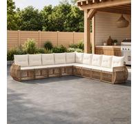 QUAHEAS Ensemble canapé Jardin 9 Places Beige Blanc crème, polyrotin résistant, Coussins lavables, modulable pour Patio terrasse Balcon, Acier Enduit, Design encastrable Pliant