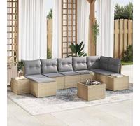 QUAHEAS Ensemble canapé Jardin modulable 8 pcs Beige polyrotin avec Coussins résistant pour terrasse Patio extérieur, Salon Meuble Banquette Fauteuil Table Chaise encastrable