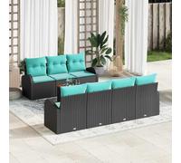 QUAHEAS Ensemble canapé Jardin modulable 8 pièces polyrotin Noir Turquoise avec Table, fauteuils et Rangement, résistant UV et intempéries pour terrasse, Balcon, Patio, véranda, Piscine