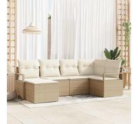 QUAHEAS Ensemble canapé modulable 6 pièces Beige en polyrotin avec Coussins, Salon Jardin extérieur léger et résistant, idéal terrasse Patio Balcon, Design encastrable pour détente et Repas