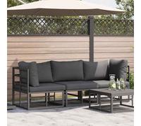 QUAHEAS Ensemble de 3 meubles de jardin en métal avec coussin noir anthracite composé d'un accoudoir et d'une partie centrale, résistant aux intempéries, pour terrasse, balcon, jardin d'hiver